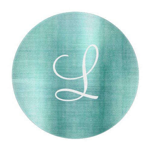 Chic Teal Brushed Metal White Monogram Cutting Cutting Board