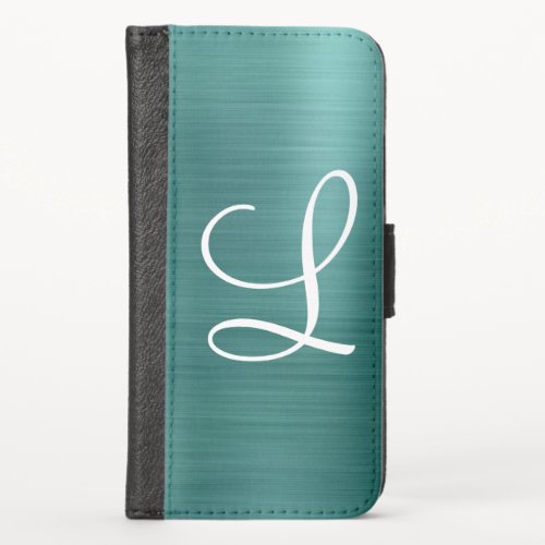 Chic Teal Brushed Metal White Monogram iPhone X Wallet Case