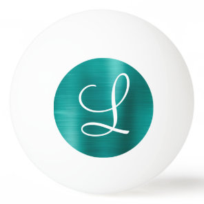 Chic Teal Brushed Metal White Monogram Ping Pong Ball