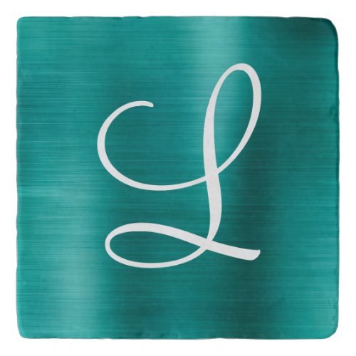 Chic Teal Brushed Metal White Monogram Trivet