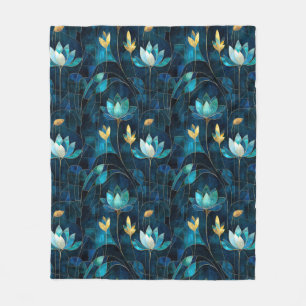 Chic teal chrysanthemum fleece blanket