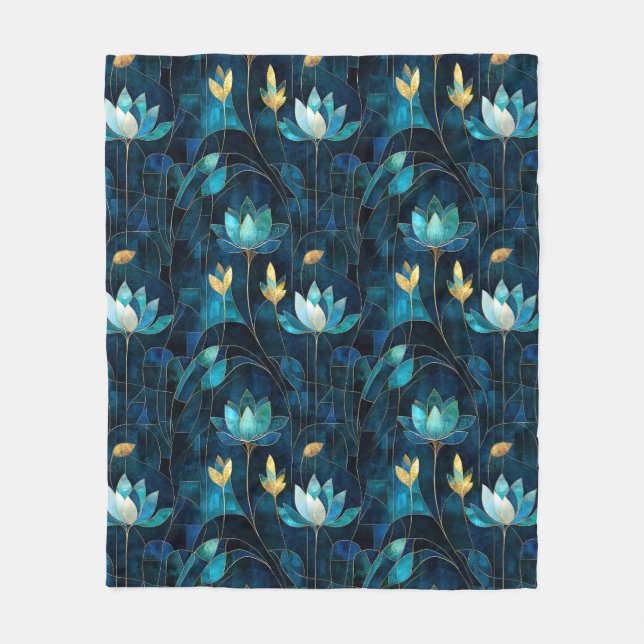 Chic teal chrysanthemum  fleece blanket (Front)
