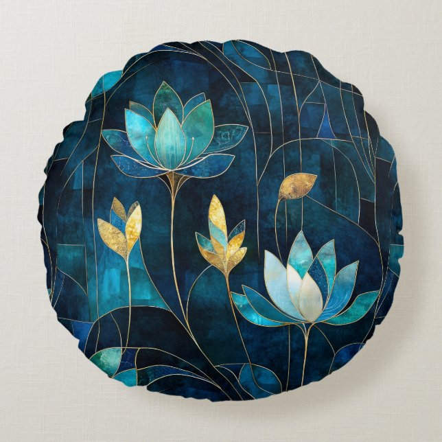 Chic teal chrysanthemum  round pillow (Front)