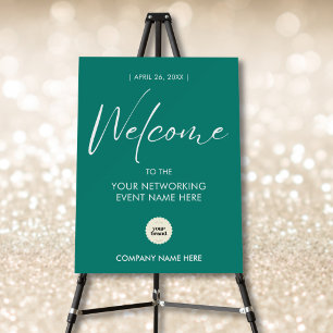 Chic Teal Company Event Script Welcome Logo Foam Board