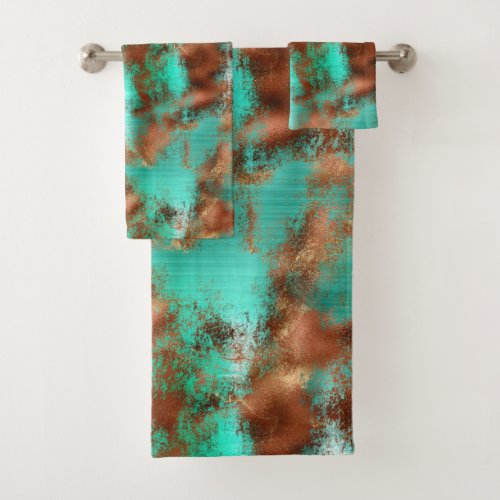 Chic Teal Copper Boho Bath Towel Set