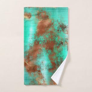 Chic Teal Copper Boho Hand Towel