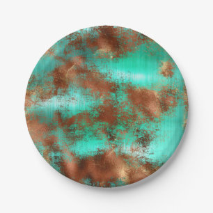 Chic Teal Copper Boho Paper Plates
