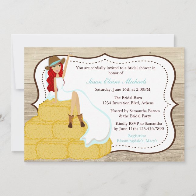 Chic Teal Cowgirl Country Bride Bridal Shower Invitation (Front)