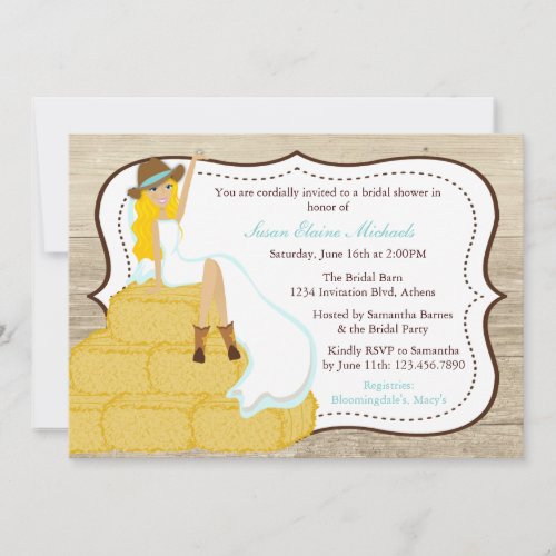 Chic Teal Cowgirl Country Bride Bridal Shower Invitation