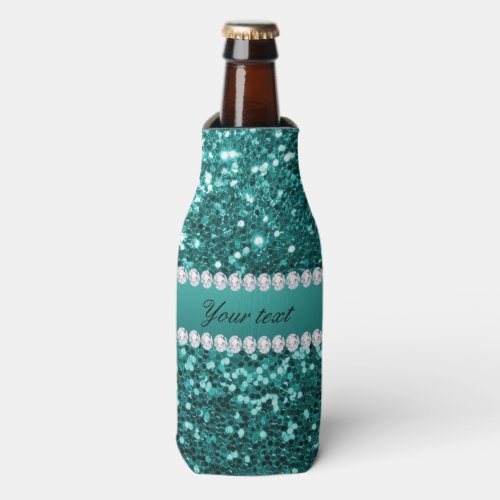 Chic Teal Faux Glitter and Diamonds Bottle Cooler