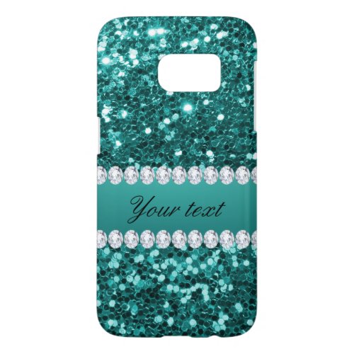 Chic Teal Faux Glitter and Diamonds Samsung Galaxy S7 Case