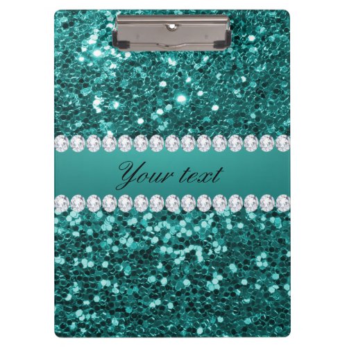 Chic Teal Faux Glitter and Diamonds Clipboard