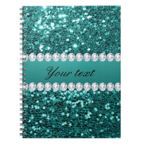 Chic Teal Faux Glitter and Diamonds Notebook