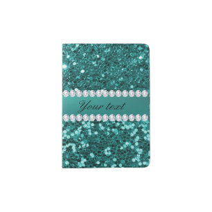 Chic Teal Faux Glitter and Diamonds Passport Holder