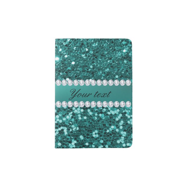 Chic Teal Faux Glitter and Diamonds Passport Holder (Front)