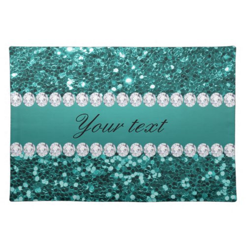 Chic Teal Faux Glitter and Diamonds Placemat