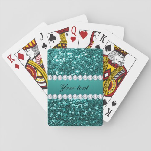 Chic Teal Faux Glitter and Diamonds Playing Cards