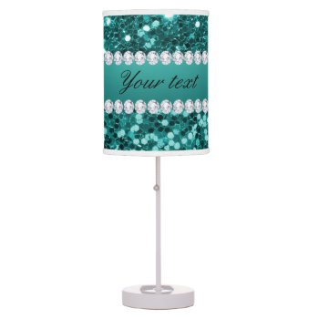 Chic Teal Faux Glitter And Diamonds Table Lamp by glamgoodies at Zazzle