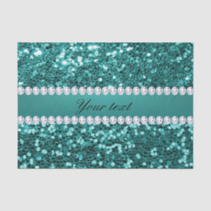 Chic Teal Faux Glitter and Diamonds Tissue Paper