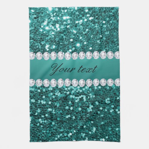 Chic Teal Faux Glitter and Diamonds Towel