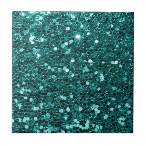 Chic Teal Faux Glitter Ceramic Tile