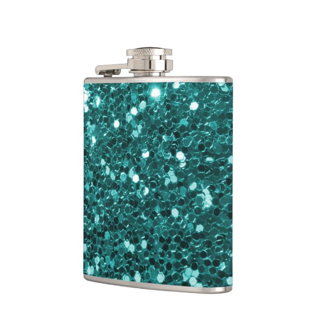 Chic Teal Faux Glitter Flask (Left)