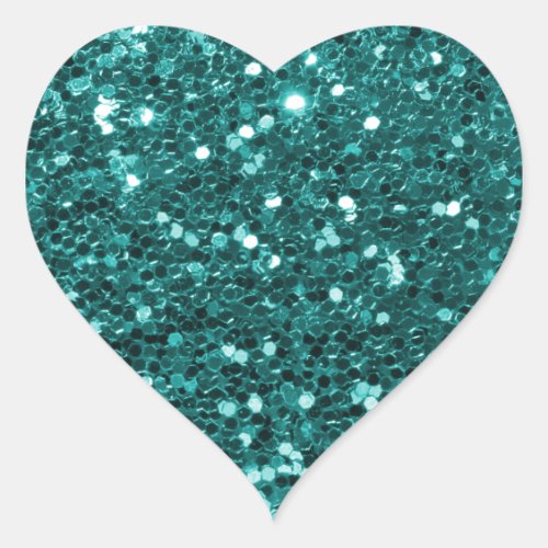 Chic Teal Faux Glitter Heart Sticker