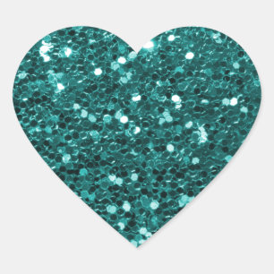 Chic Teal Faux Glitter Heart Sticker