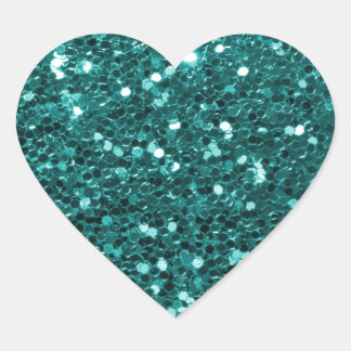Chic Teal Faux Glitter Heart Sticker