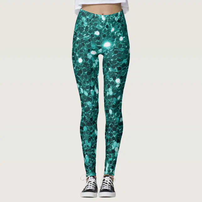 Chic Teal Faux Glitter Leggings | Zazzle