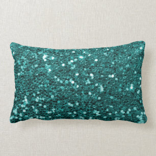Chic Teal Faux Glitter Lumbar Pillow