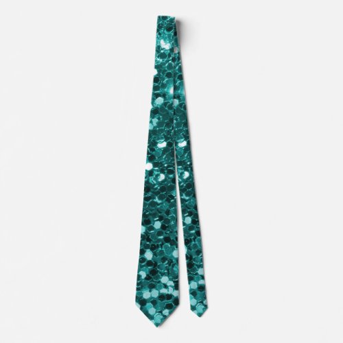 Chic Teal Faux Glitter Neck Tie