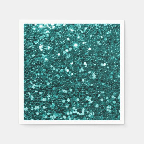 Chic Teal Faux Glitter Paper Napkins