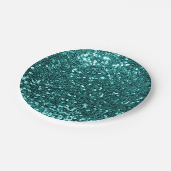 Chic Teal Faux Glitter Paper Plates by glamgoodies at Zazzle