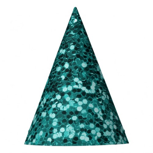 Chic Teal Faux Glitter Party Hat