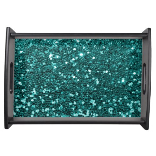 Chic Teal Faux Glitter Serving Tray