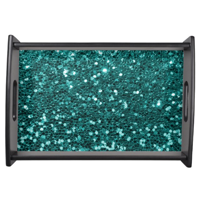 Chic Teal Faux Glitter Serving Tray (Front)