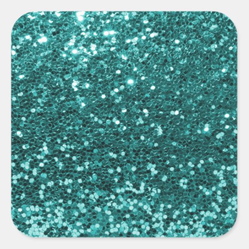 Chic Teal Faux Glitter Square Sticker