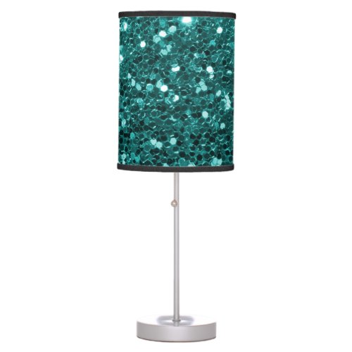 Chic Teal Faux Glitter Table Lamp