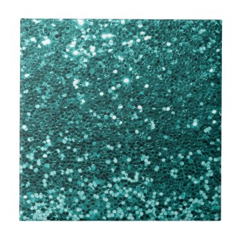 Chic Teal Faux Glitter Tile by glamgoodies at Zazzle