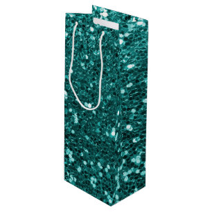 Chic Teal Faux Glitter Wine Gift Bag