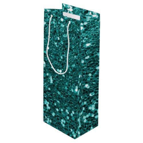 Chic Teal Faux Glitter Wine Gift Bag