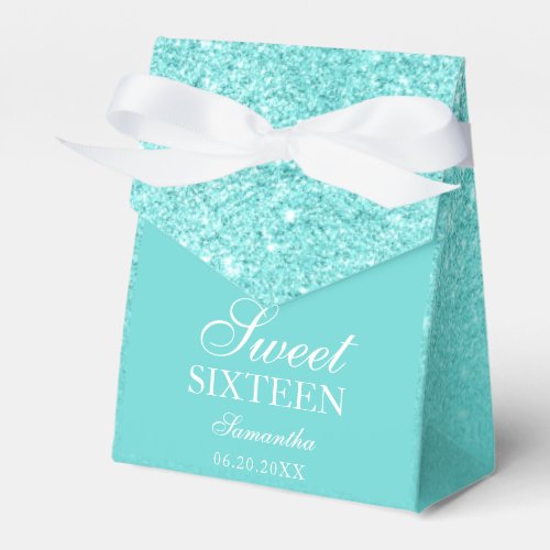 chic teal glitter aqua ombre sparkles Sweet 16 Favor Boxes
