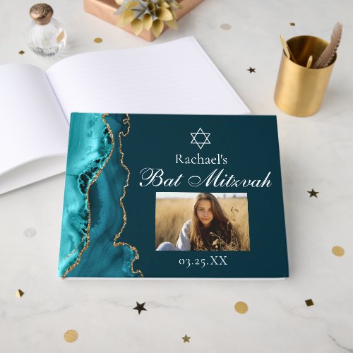 Chic Teal Gold Agate Bar Mitzvah Party Photo
