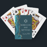 Chic Teal Gold Agate Bar Mitzvah Party Poker Cards<br><div class="desc">Chic teal and gold agate decorates the side of this modern,  custom Bat Mitzvah party playing cards favor. Your daughter's name is written in beautiful formal script under the Star of David. Perfect for a Jewish family celebrating their girl being called to the Torah.</div>