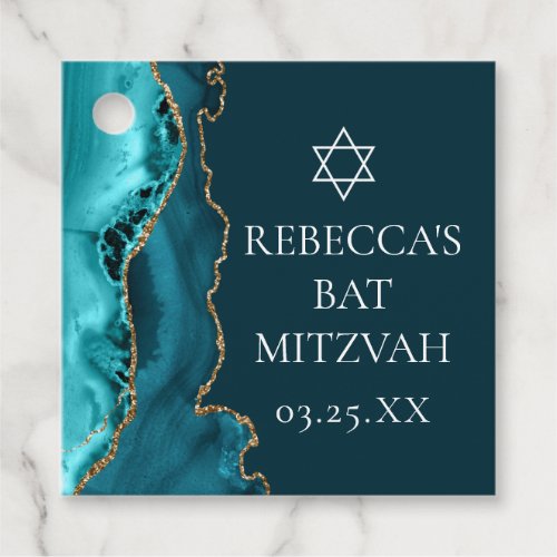 Chic Teal Gold Agate Bat Mitzvah Party