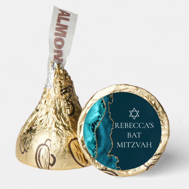 Chic Teal Gold Agate Bat Mitzvah Party Hershey®'s Kisses® (Front)