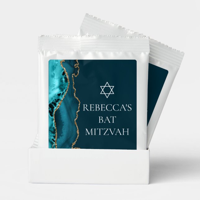 Chic Teal Gold Agate Bat Mitzvah Party Lemonade Drink Mix (Pair)