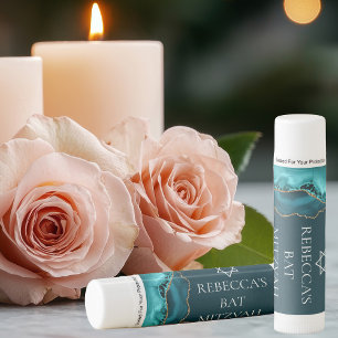 Chic Teal Gold Agate Bat Mitzvah Party Lip Balm