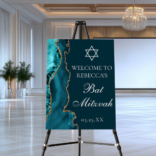 Chic Teal Gold Agate Bat Mitzvah Party Welcome Foam Board